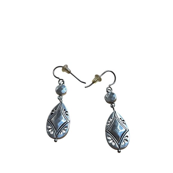 Silvertone Bead Dangle Earrings Boho Retro 1.25 inches - Picture 1 of 2